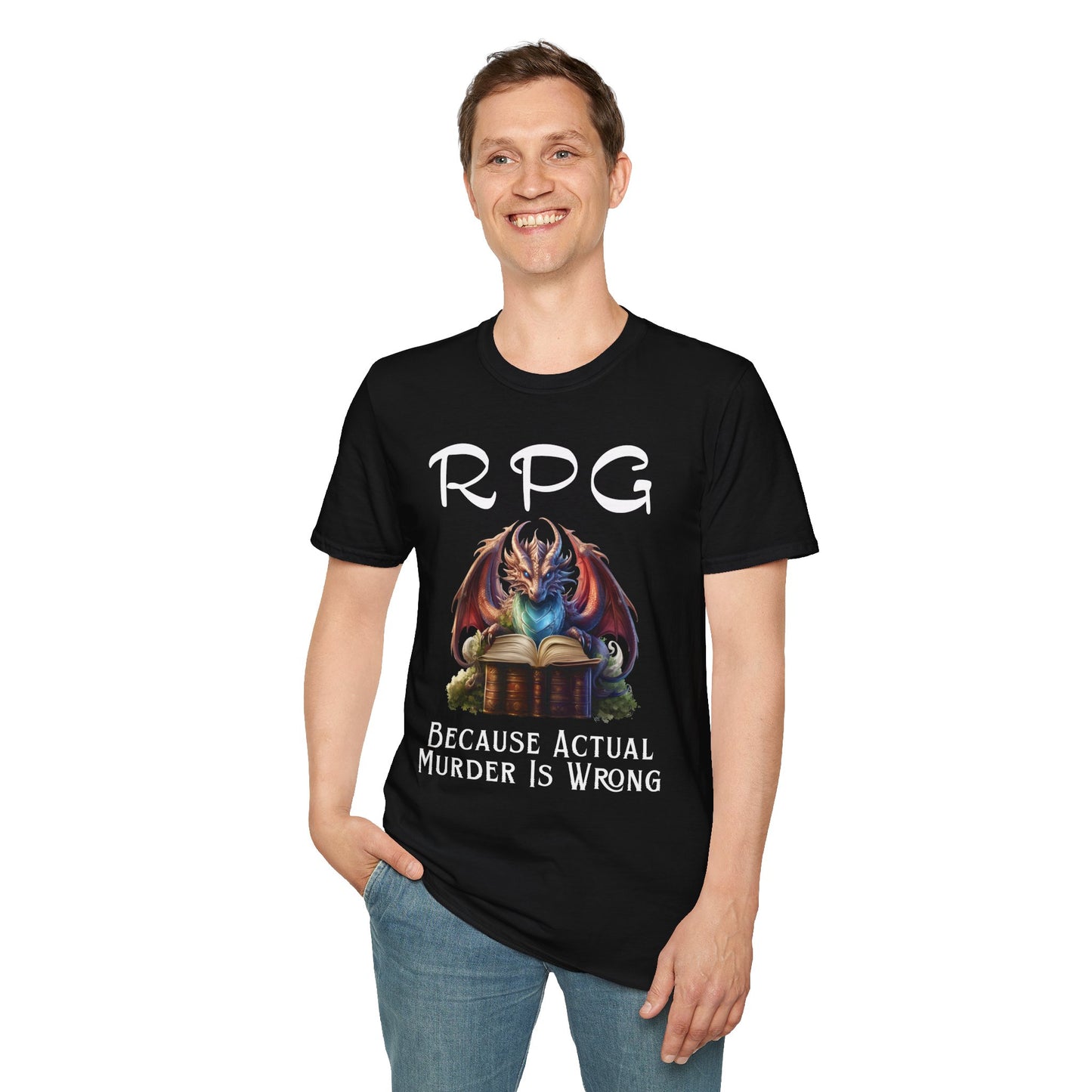 Funny RPG T-Shirt – “Because Actual Murder Is Wrong” Fantasy Dragon Tee