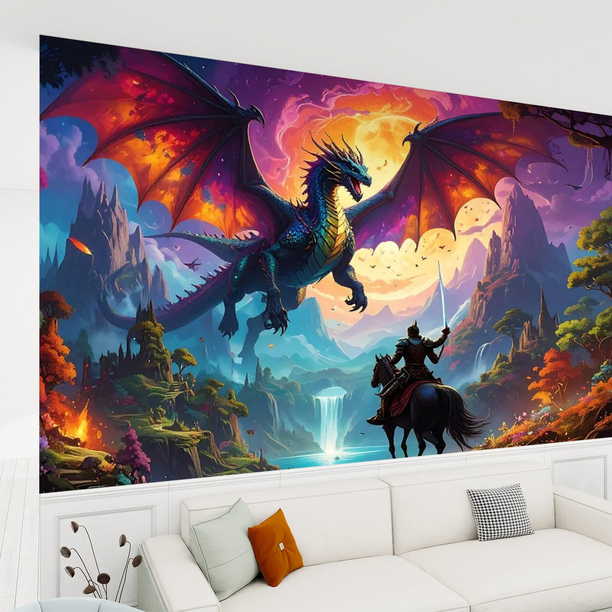 Epic Dragon & Knight Peel-and-Stick Wallpaper | Removable PVC Wall Mural
