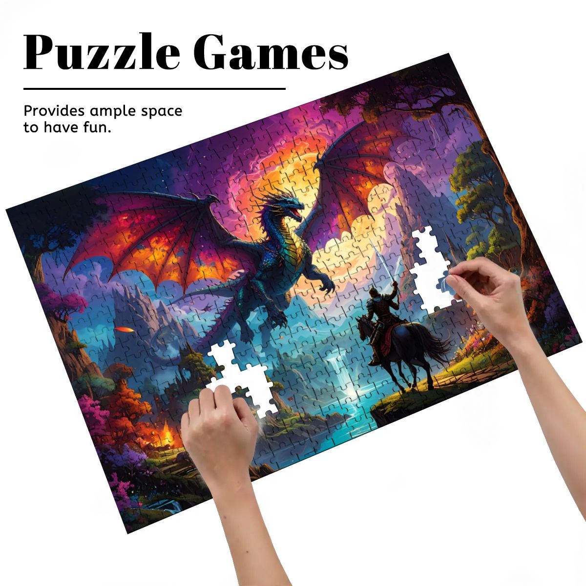 Epic Dragon & Knight 500-Piece Jigsaw Puzzle | Basswood Family & Kids Game