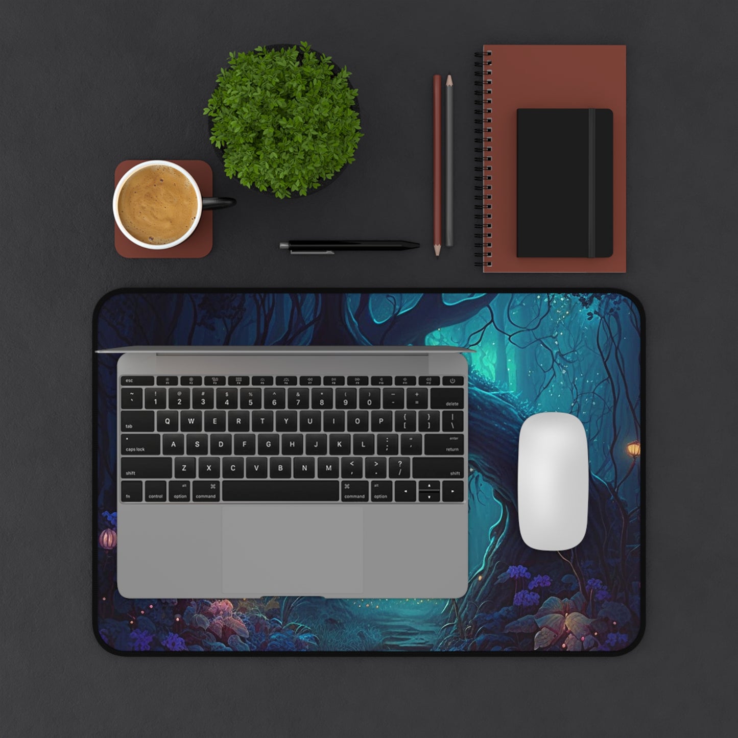 Desk setup displaying Enchanted Forest Gaming Mat/Mousepad