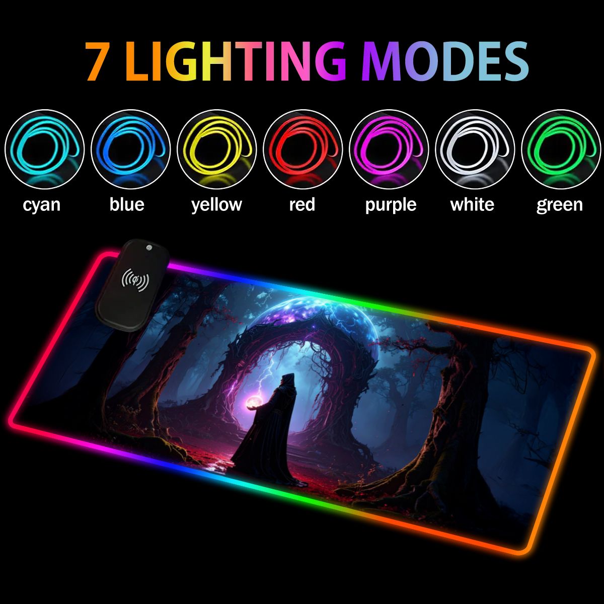 Fantasy wizard desk mat RGB lighting detail