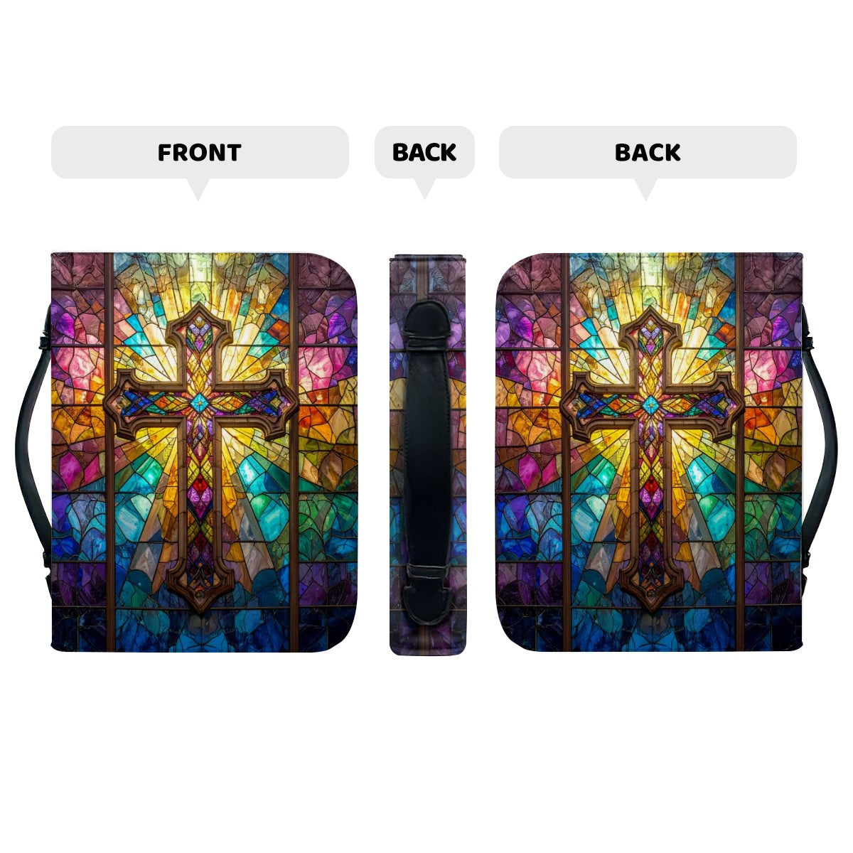 Stained Glass Cross PU Leather Bible Cover – Durable Protective Case