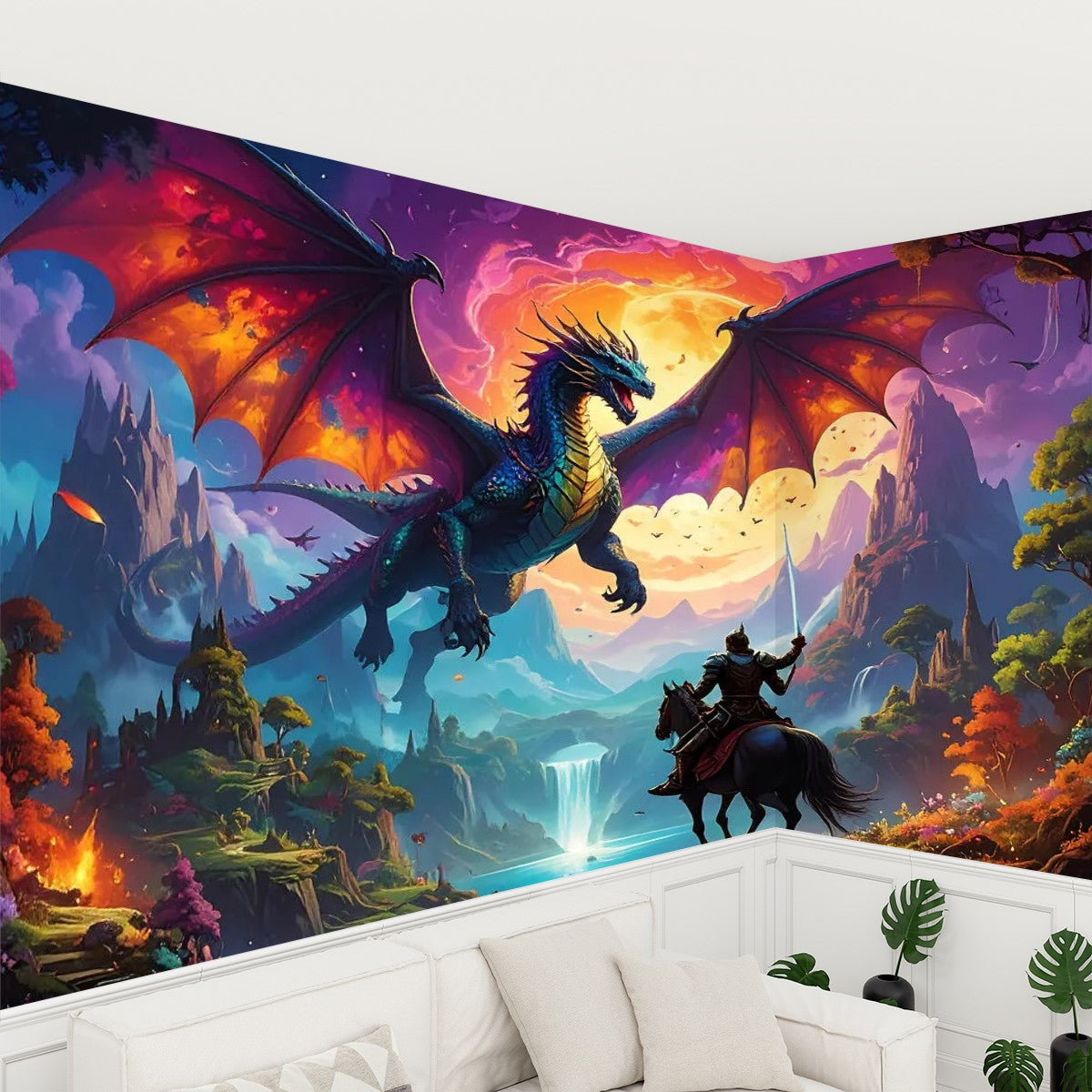 Epic Dragon & Knight Peel-and-Stick Wallpaper | Removable PVC Wall Mural