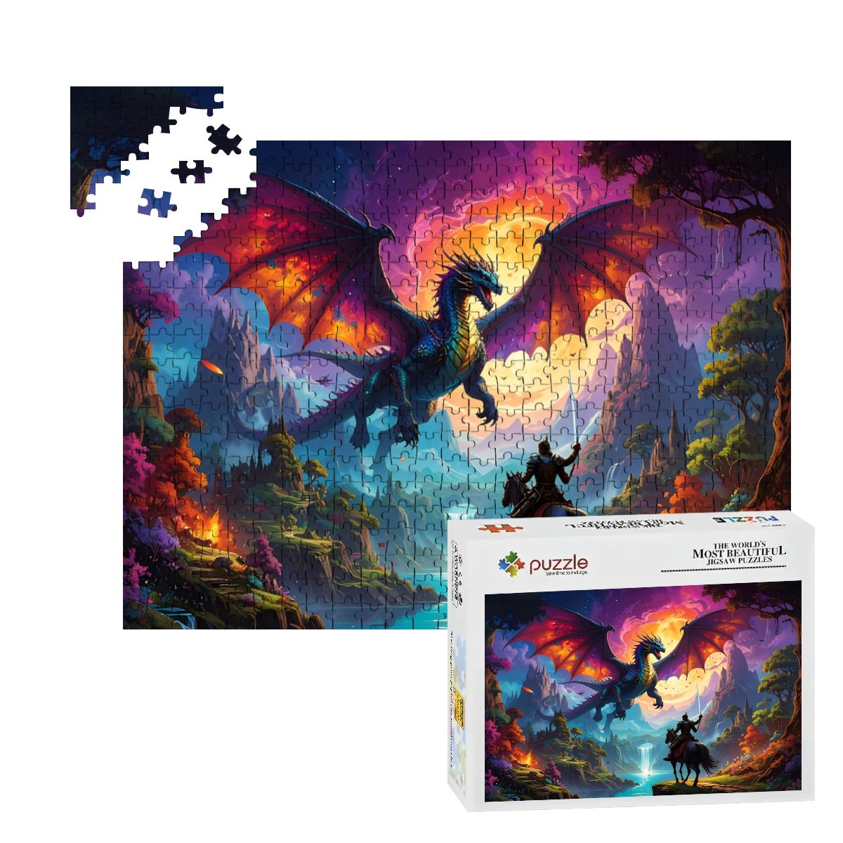 Epic Dragon & Knight 500-Piece Jigsaw Puzzle | Basswood Family & Kids Game
