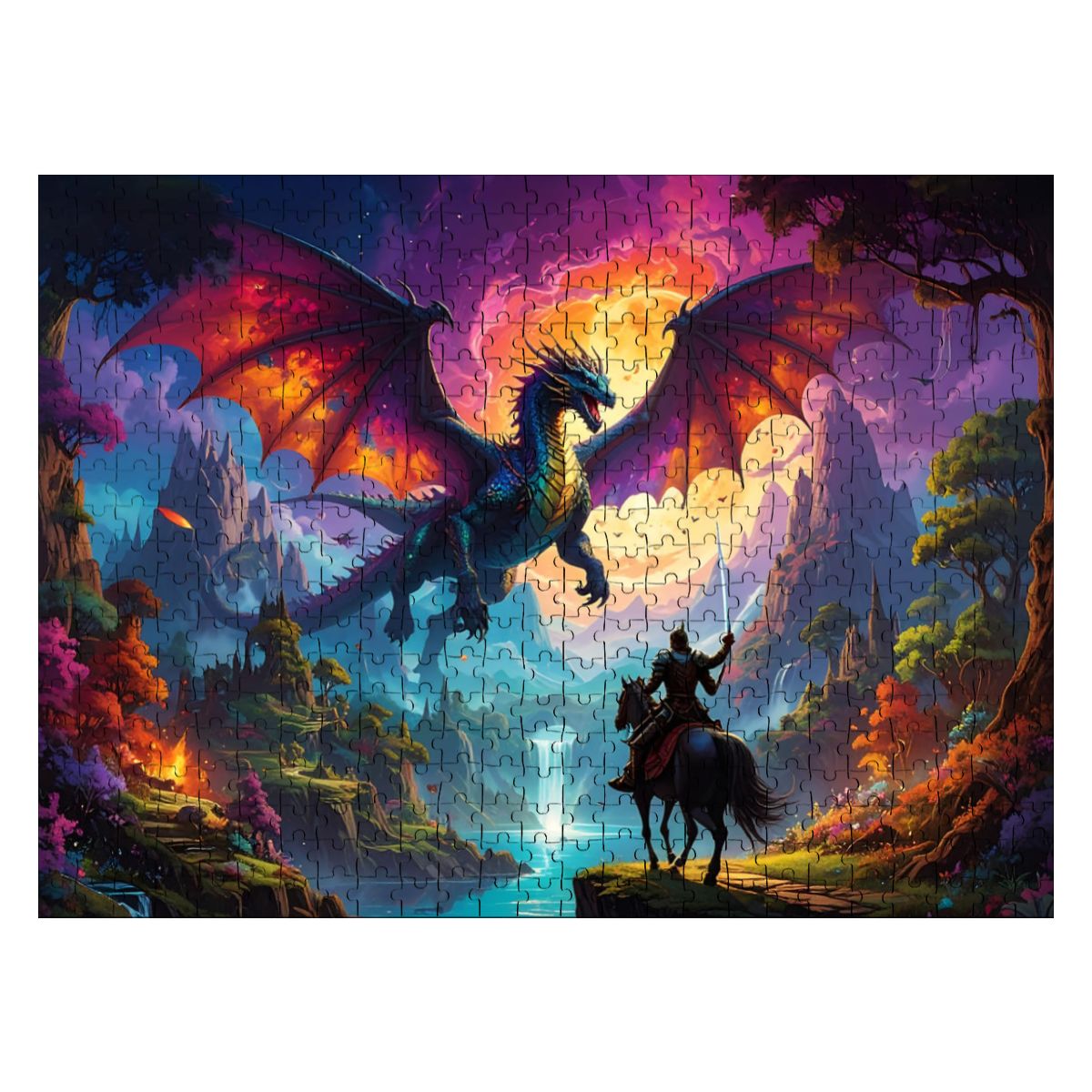 Epic Dragon & Knight 500-Piece Jigsaw Puzzle | Basswood Family & Kids Game
