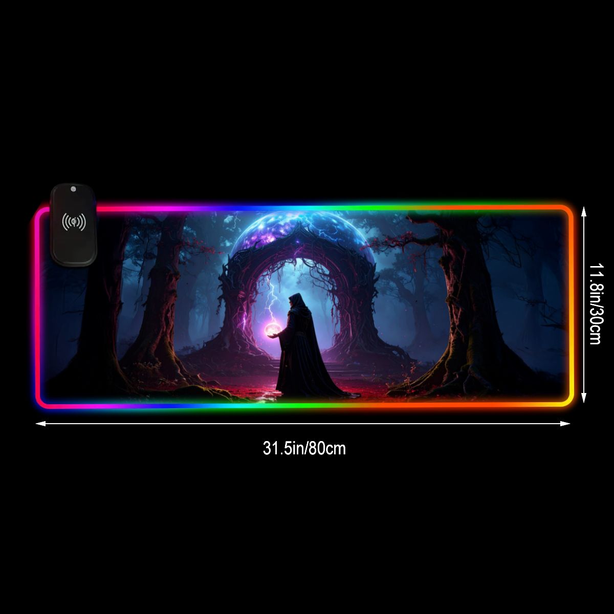RGB gaming desk mat showing QI fast wireless charging