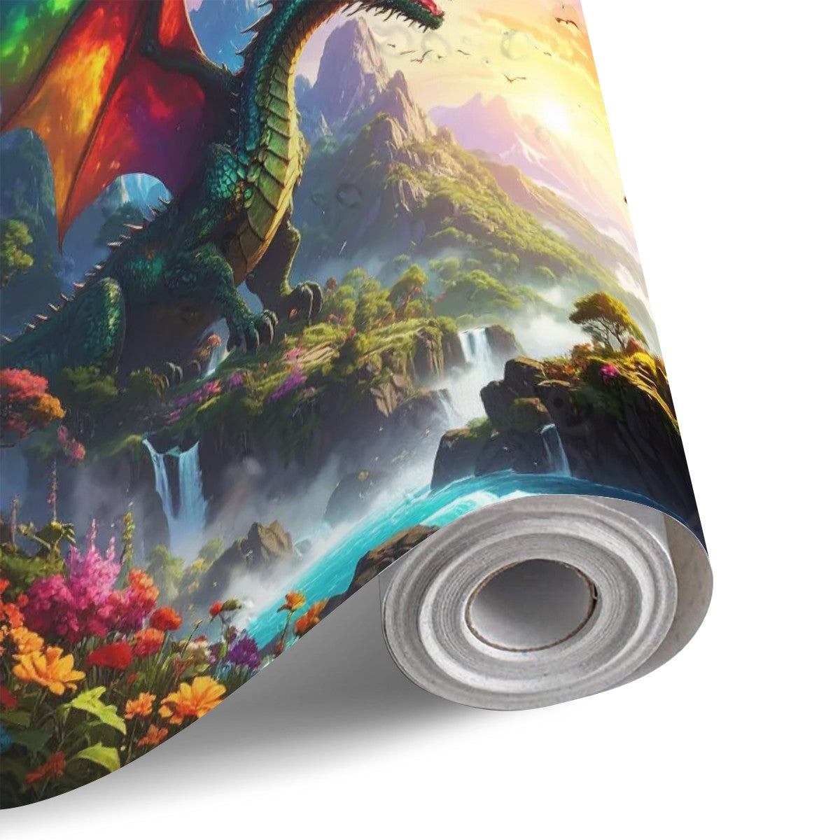 Epic dragon and knight wall mural fantasy decor for bedroom