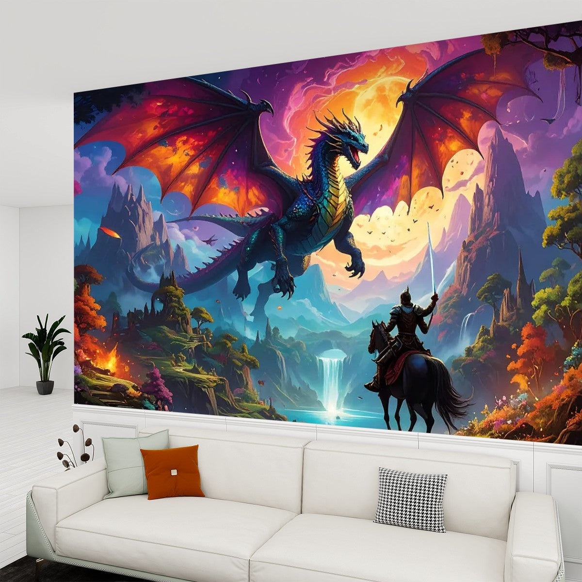 Epic Dragon & Knight Peel-and-Stick Wallpaper | Removable PVC Wall Mural