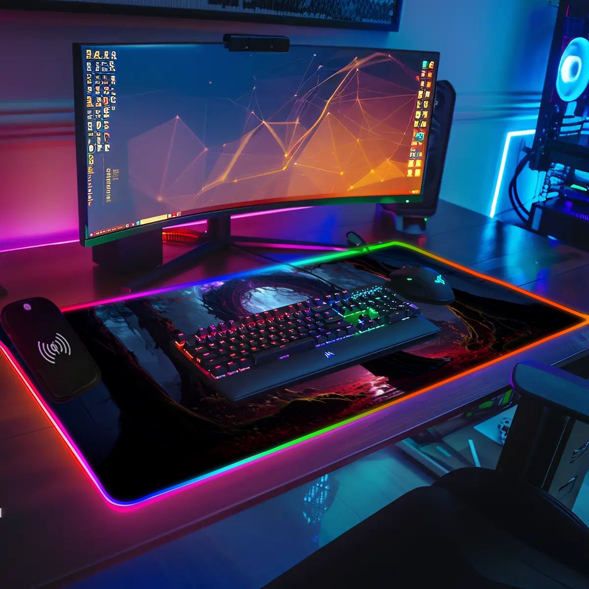 Large fantasy desk accessory with keyboard and mouse