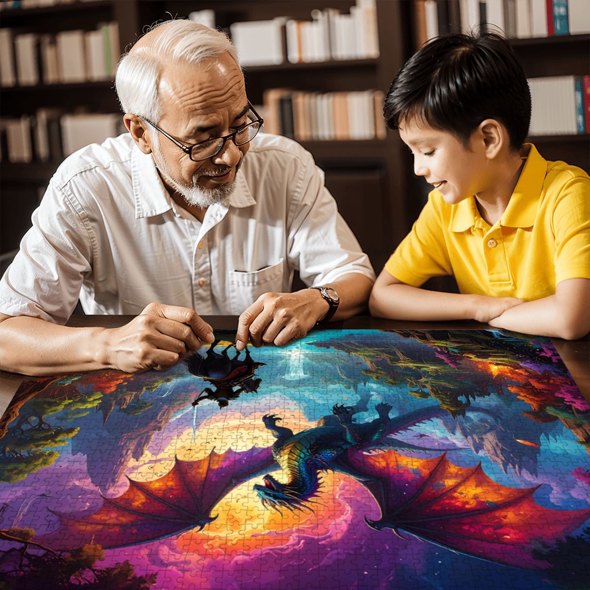 Epic Dragon & Knight 1000-Piece Jigsaw Puzzle | Oak Wood Advanced Puzzle