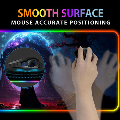 Mouse on a colorful surface with text 'Smooth Surface' and 'Mouse Accurate Positioning'.