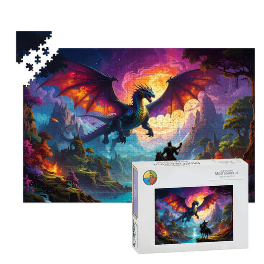 Epic Dragon & Knight 1000-Piece Jigsaw Puzzle | Oak Wood Advanced Puzzle