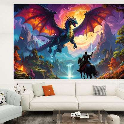 Epic Dragon & Knight Peel-and-Stick Wallpaper | Removable PVC Wall Mural