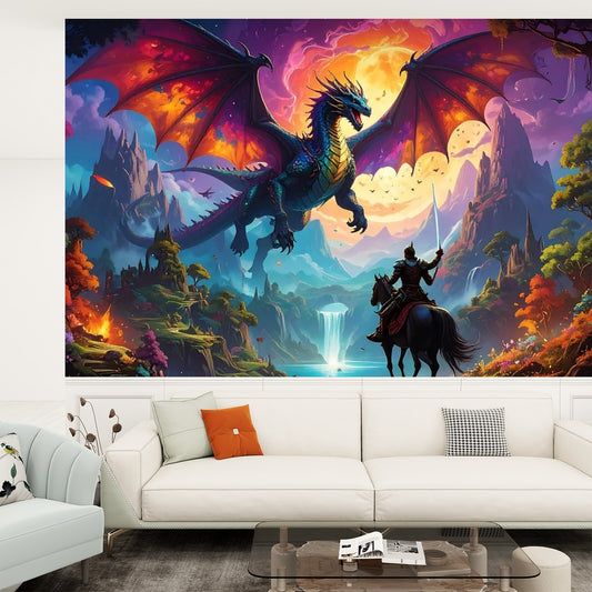 Epic Dragon & Knight Peel-and-Stick Wallpaper | Removable PVC Wall Mural