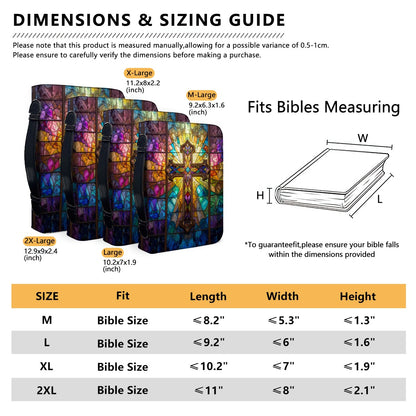 Stained Glass Cross PU Leather Bible Cover – Durable Protective Case