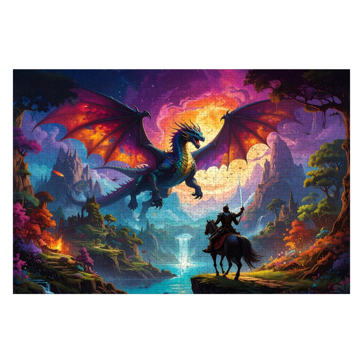 Epic Dragon & Knight 1000-Piece Jigsaw Puzzle | Oak Wood Advanced Puzzle